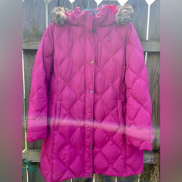 Petite Lands' End Faux-Fur Hood Down Winter Coat Size L/P 14-16 - Picture 2 of 16